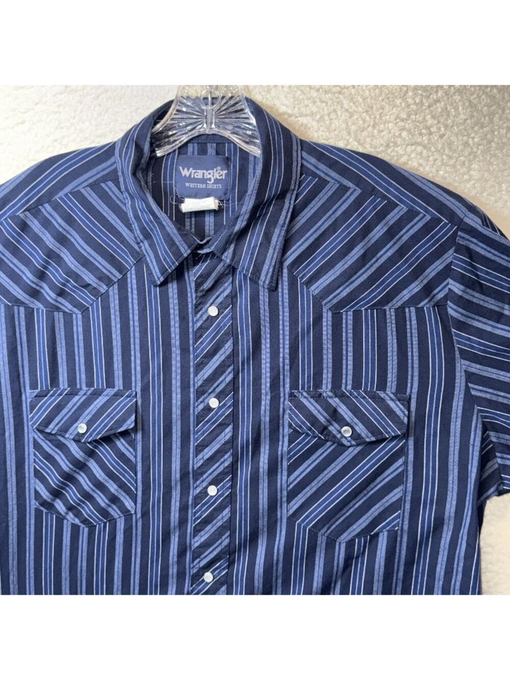 Wrangler Western Shirt Blue Striped XL Short Sleeve Button-Down Casual Cowboy